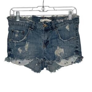 ZARA Trafaluc Denimwear Blue Denim Fringe Distressed Shorts Size 4
